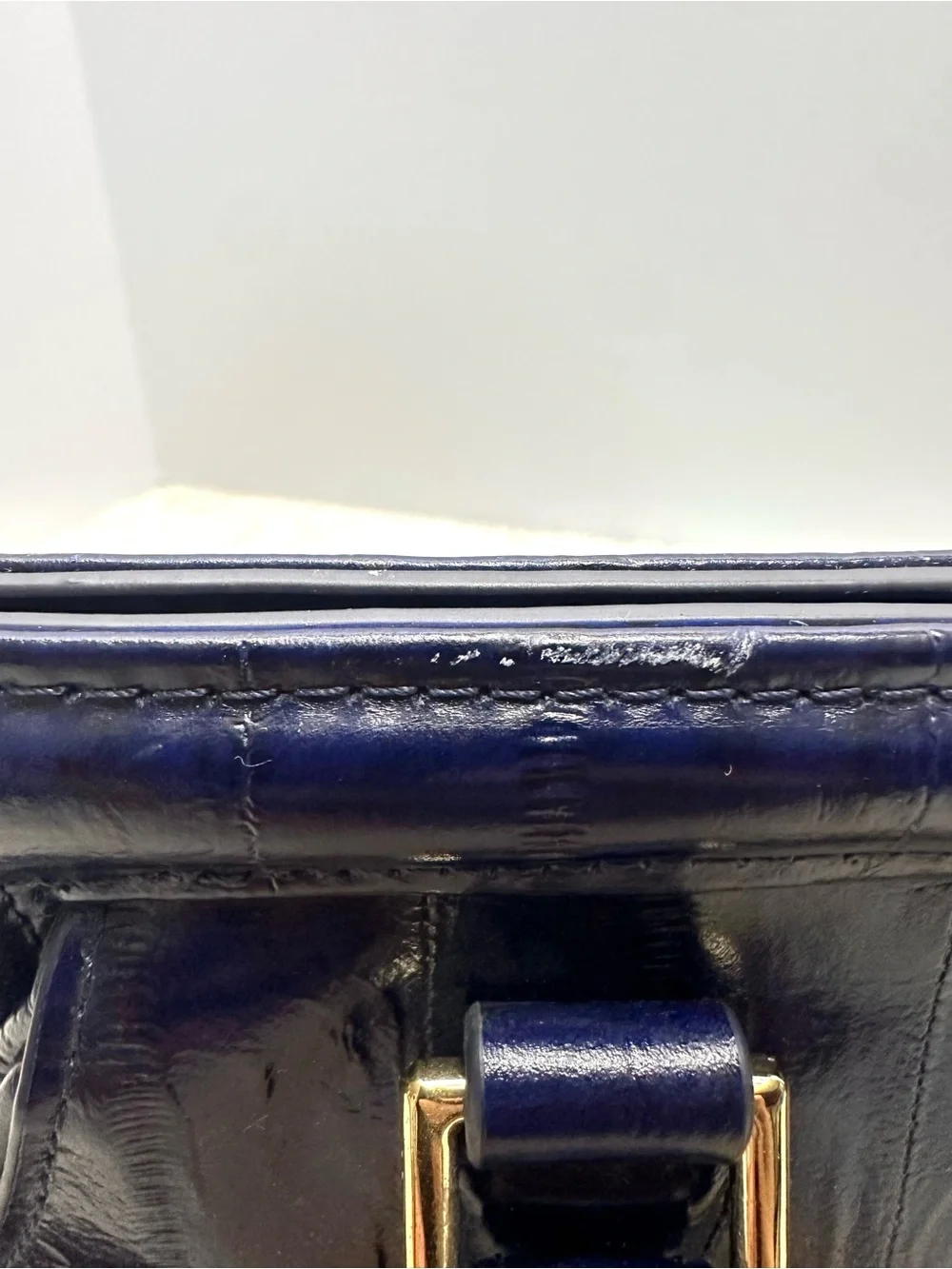 Brahmin Layla Dark Blue Structured Bag Embossed Eel Print Leather Magnetic Close